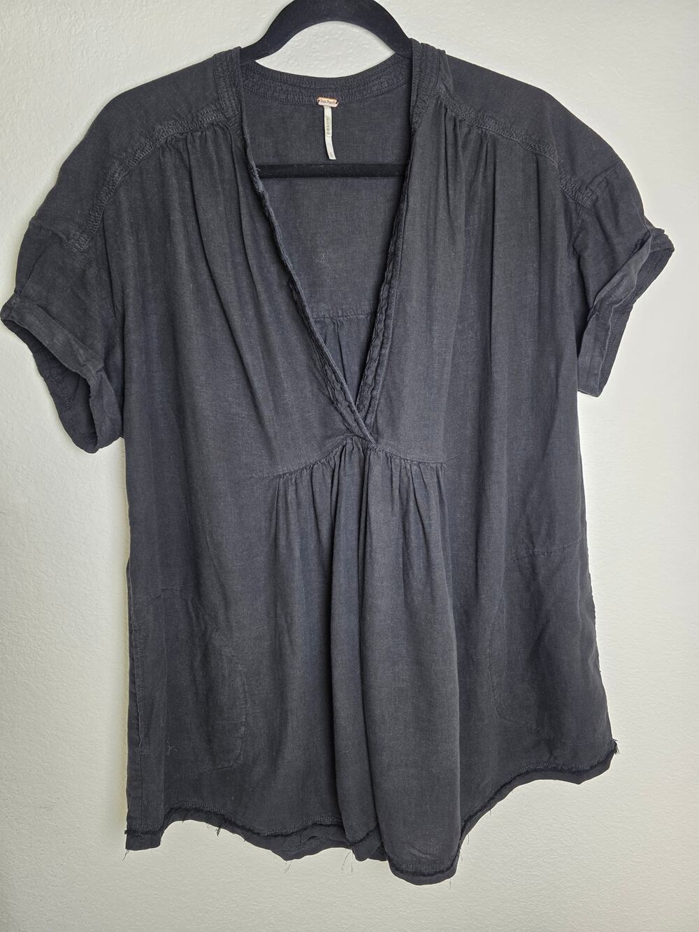 Free People Getaway With Me Linen Blend V-Neck TunicTop Black Small #Lagenlook